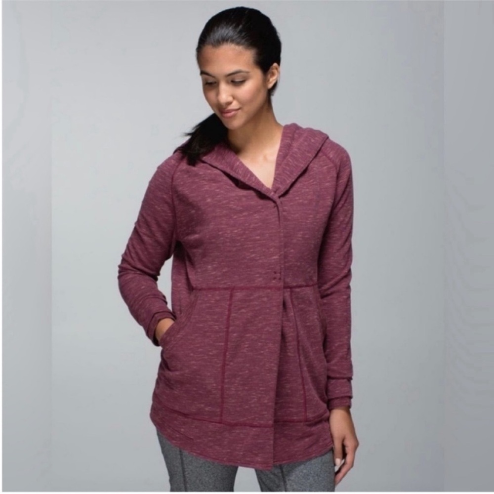 Lululemon Heathered Marled Rust Berry Find Your Centre Hooded Wrap Sweater